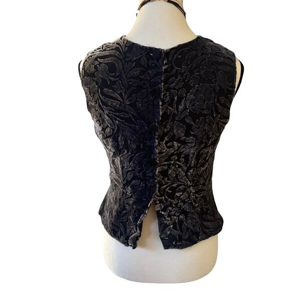 90'S‎ VTG. SILK VELVET OPEN BACK FLORAL TOP SMALL - Picture 6 of 8